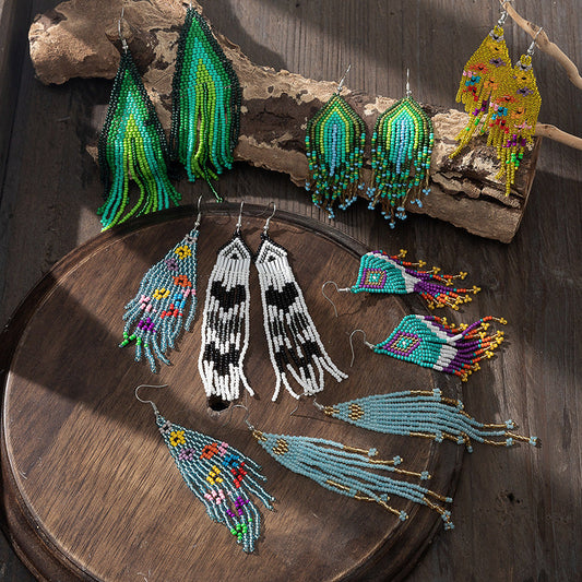 Boucles d'oreilles bohèmes à pampilles et perles de riz pour femmes