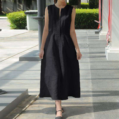 Vestido midi informal con cuello en V para mujer