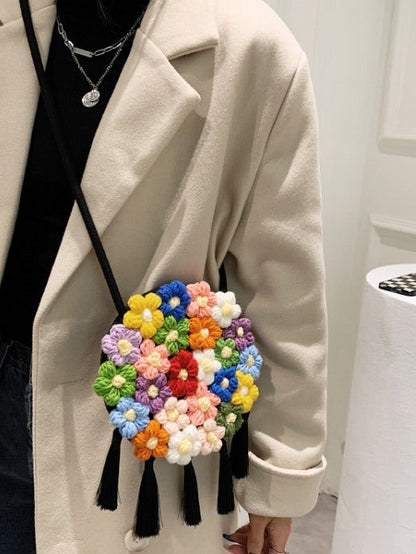 Bolso bandolera con borlas étnicas bohemias