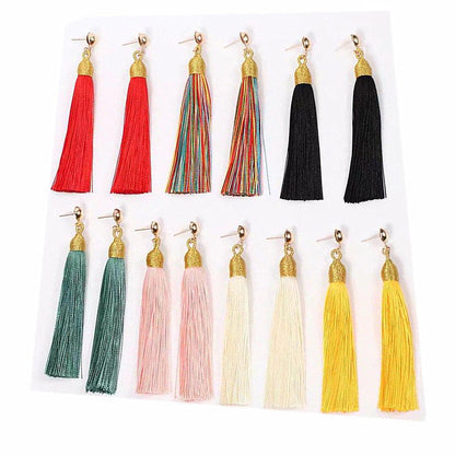 Bohemian Gold Wire Pull Hoop Tassel Earrings