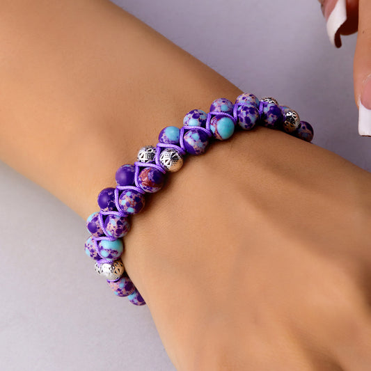 Women Fashion Casual Boho Handmade Woven Double-Layer Winding Natural Stone Bracelet