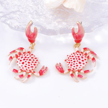 Boucles d'oreilles crabe en alliage, motif plage d'été et mer - Bijoux animaux multicolores