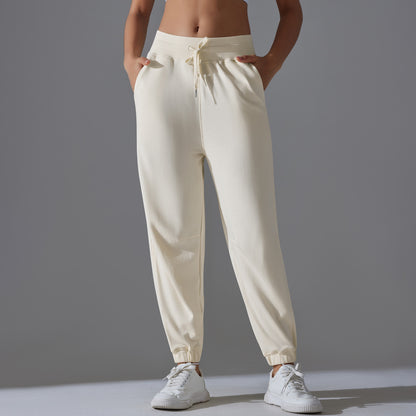 Pantalones casuales de color sólido con cordón para mujer