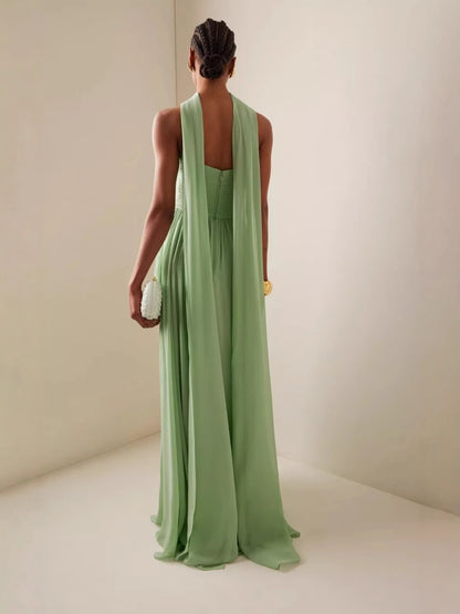 Women Elegant Solid Color Strapless Pleated Dress