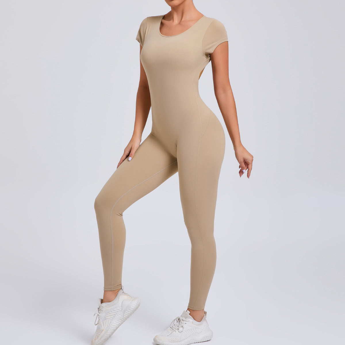 Women Casual Solid Color Backless Sports Jumpsuits - Cotton Blend, Tight Fit
