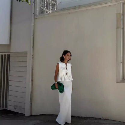 Summer Women Casual Cotton Linen Two-Piece Set