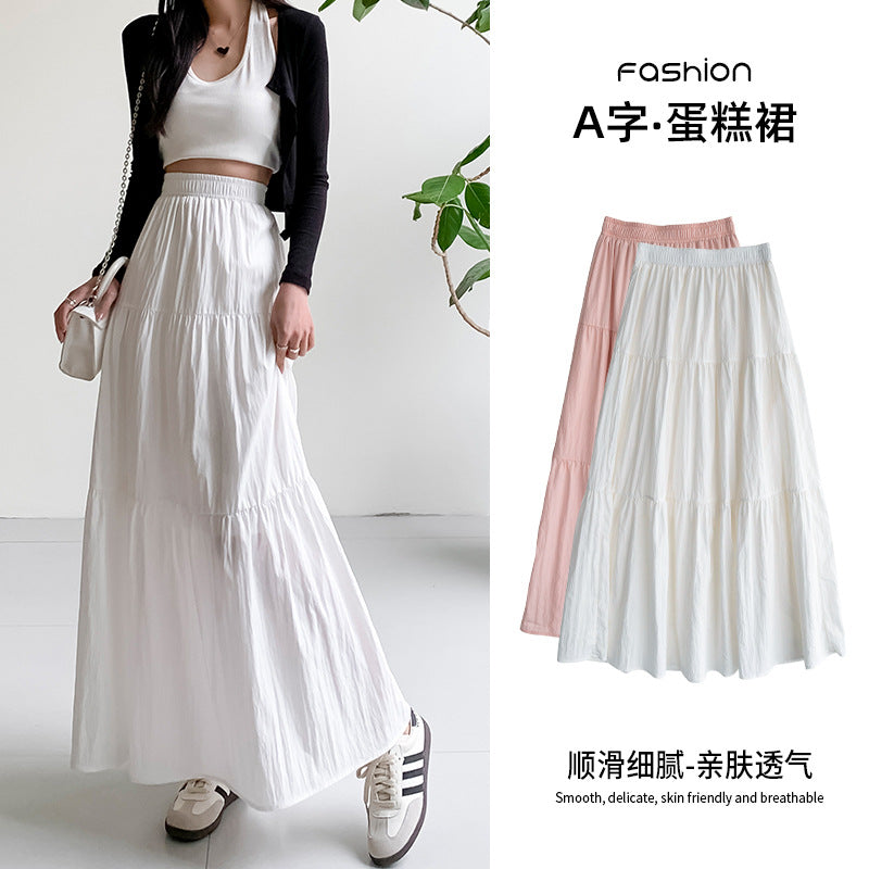Women Basic Solid Color Long Skirt