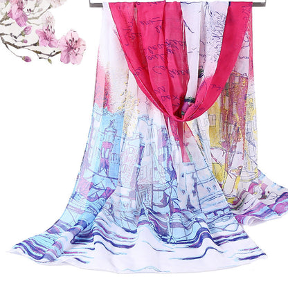 Bufanda de gasa estampada de primavera y verano para mujer