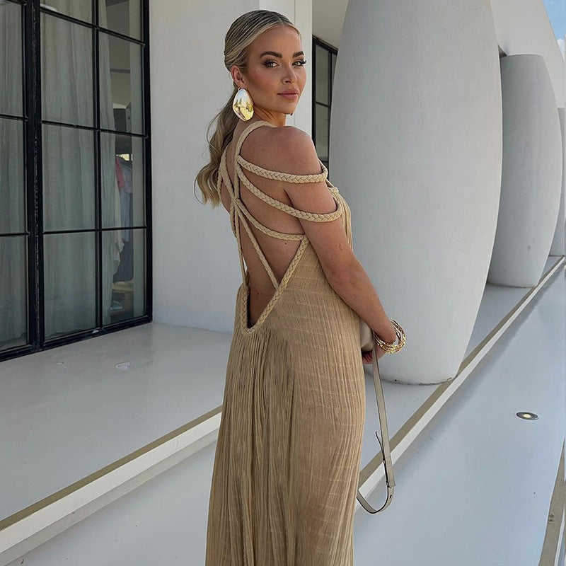 Vestido largo bohemio con tirantes y hombros descubiertos para mujer en varios colores