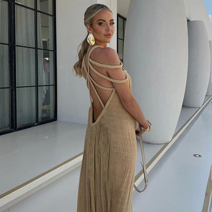 Vestido largo bohemio con tirantes y hombros descubiertos para mujer en varios colores