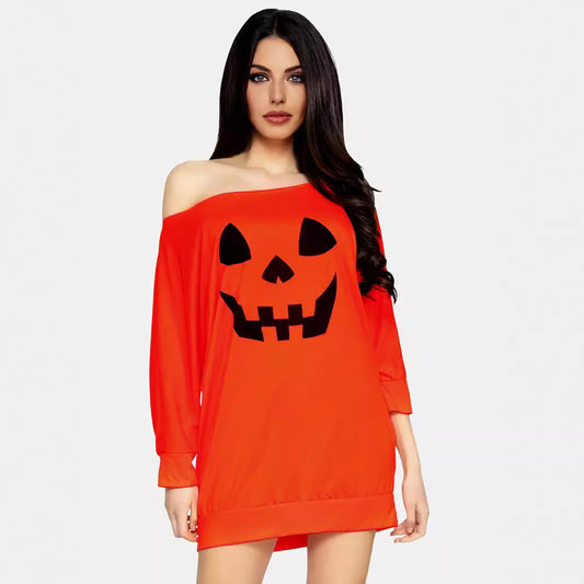 Women Pumpkin Print Long Sleeve Halloween T-Shirt
