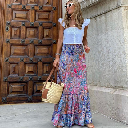 Bohemian Vacation Women Casual Vintage Printed Skirt