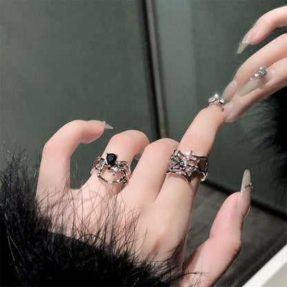Anillo de araña con diamantes de imitación oscuros vintage para mujer de Halloween