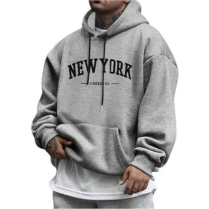 Men's Casual Fashion Letter Print Fleece-Lined Hoodie