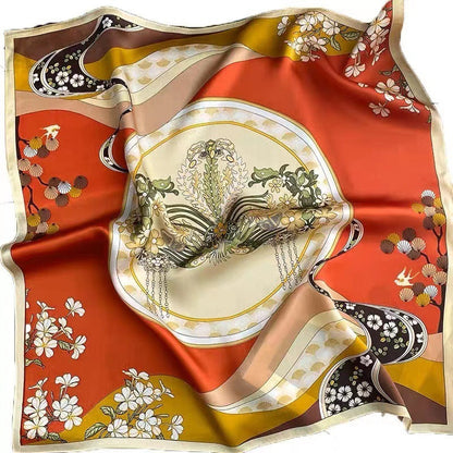 Bufanda de satén a rayas con estampado floral de elefante para mujer