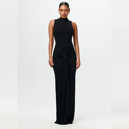Women Fashion Sexy Solid Color Round Neck Dress