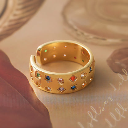 Anillo geométrico de circonitas de doble hilera de moda para mujer