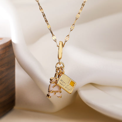 Collar con colgante geométrico de gota de aceite bañado en bronce para mujer
