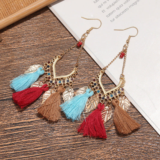Pendientes con borlas retro de estilo étnico bohemio