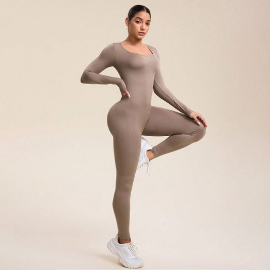 Women Fashion Solid Color Seamless Yoga Jumpsuit