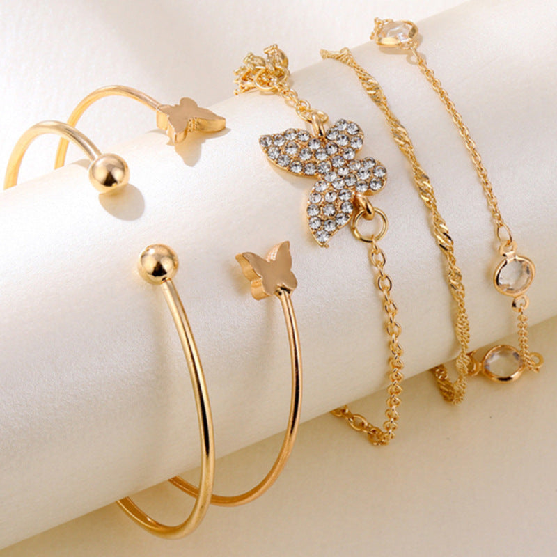 Conjunto de pulsera de mariposa con cristales y diamantes de imitación abiertos de moda bohemia