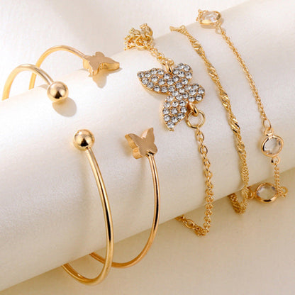 Conjunto de pulsera de mariposa con cristales y diamantes de imitación abiertos de moda bohemia