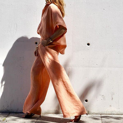 Conjunto de blusa y pantalón de color liso informal de moda para mujer