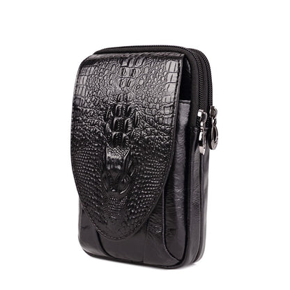Sac banane décontracté pour homme en cuir de vachette à motif crocodile pour téléphone portable
