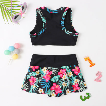 Faldas sin mangas con estampado floral bonito de moda para niña