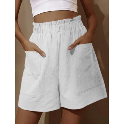 Pantalones cortos casuales de lino y algodón de cintura alta para mujer con pierna ancha