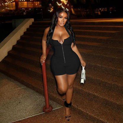 Women Fashion Sexy Solid Color Halter-Neck Rompers