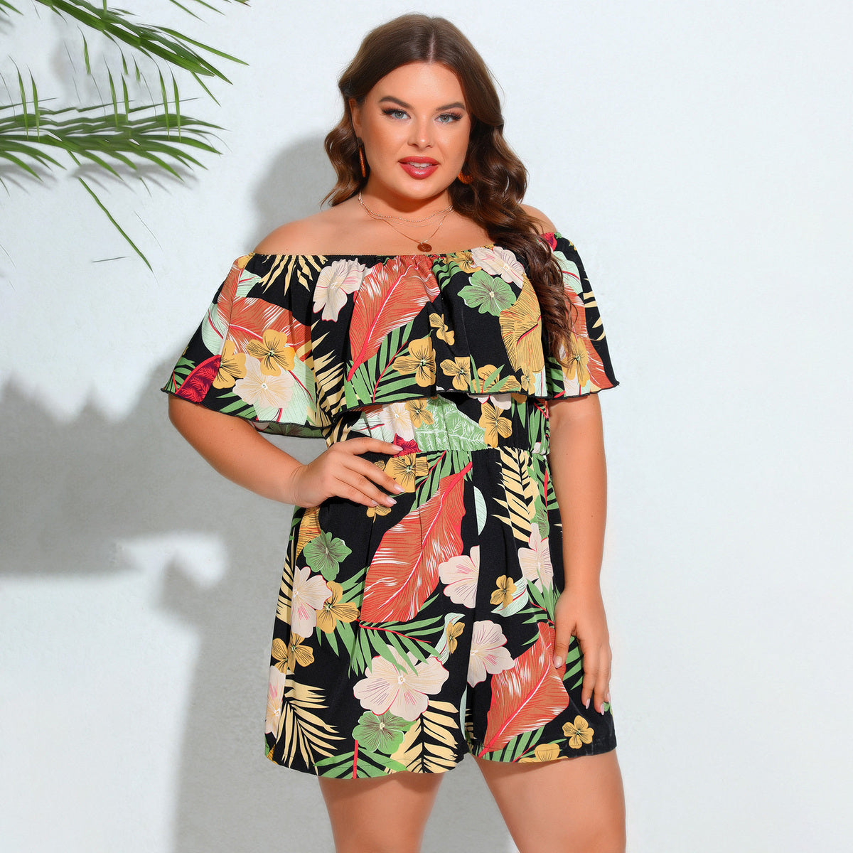 Women Fashion Casual Plus Size Floral-Print Rompers