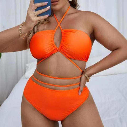 Fashion Summer Vacation Women Plus Size Solid Color Bikini