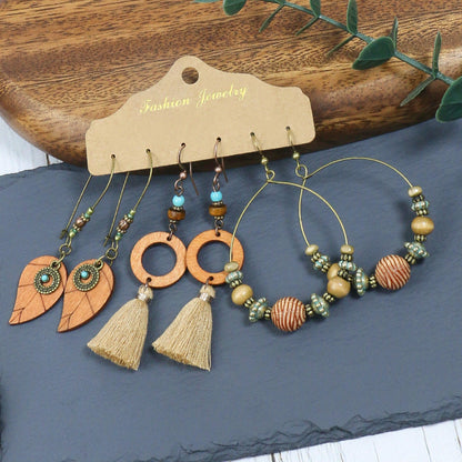 Conjunto de pendientes con borlas creativas retro de estilo étnico bohemio