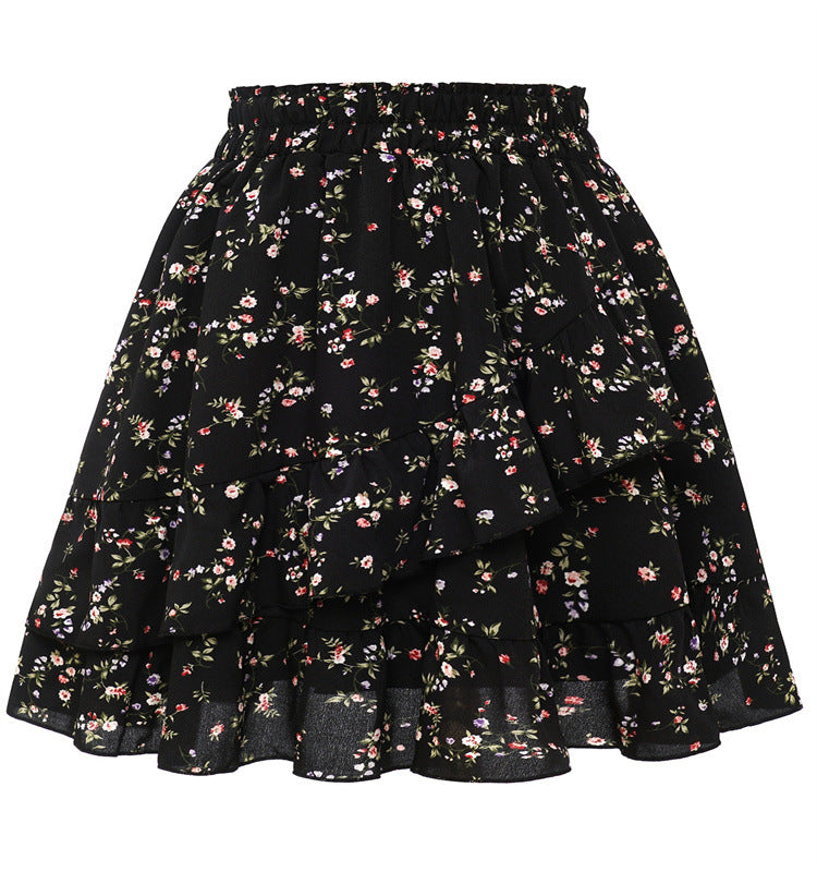 Falda elegante con volantes y estampado floral irregular a la moda para mujer
