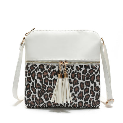 Women Contrast Color Leopard Tassel Bag