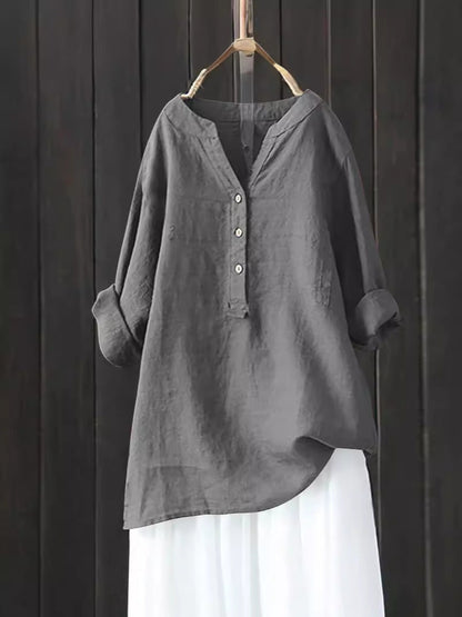 Blusas casuales holgadas de lino y algodón de color liso para mujer