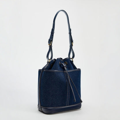 Sac seau tendance en denim avec coutures en PU