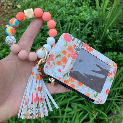 Fashion Printed Leather Silicone Bead Bracelet Wallet