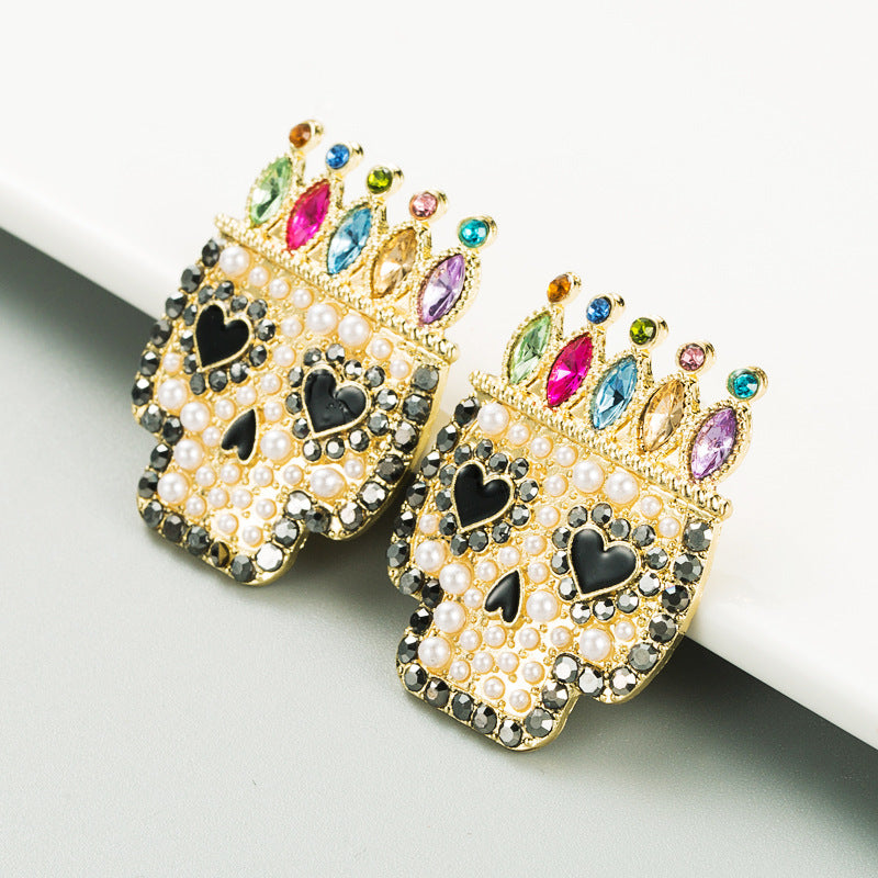 Pendientes de calavera de diamantes de aleación con personalidad exagerada estilo punk