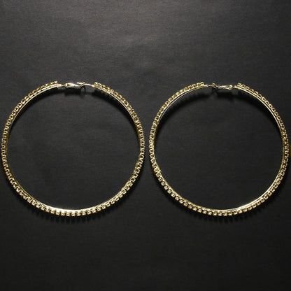 Fashion Exaggerated Hoop Earrings Rhinestone Geometry Style