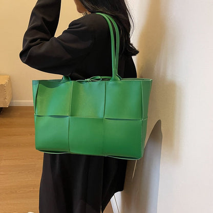 Bolso tote grande retro de PU tejido para mujer