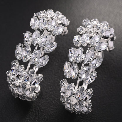 Exaggerated Geometric Rhinestone Hoop Earrings Gold Silver