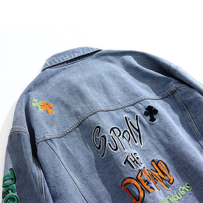 Chaqueta vaquera bordada con letras creativas a la moda para mujer
