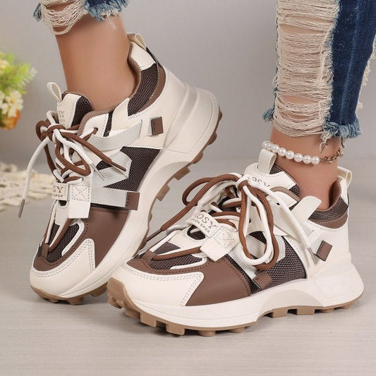 Women Casual Color Block Breathable Lace-Up Sneakers