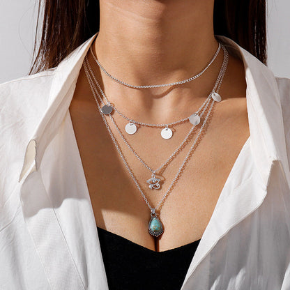Collar con borlas de ojo de la suerte turquesa bohemio