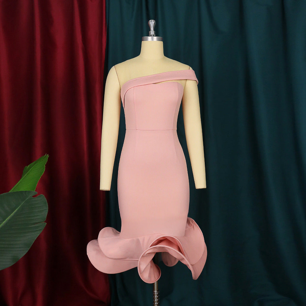 Vestido sexy de color sólido con hombros descubiertos para mujer