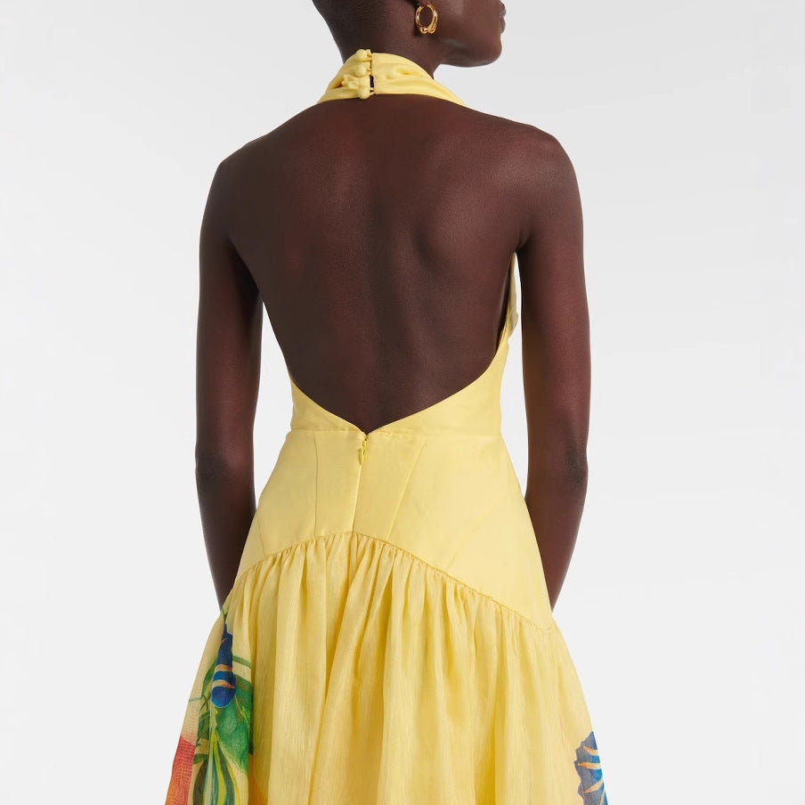 Robe sexy à col en V profond et imprimé pour femme