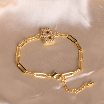Fashion 26 Zircon Alphabet Clip Chain Bracelet
