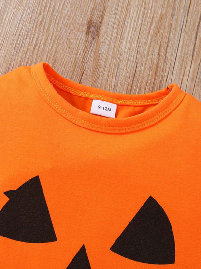 Kids Toddler Boys Halloween Pumpkin Print Long Sleeve Sweatshirt and Pants Set